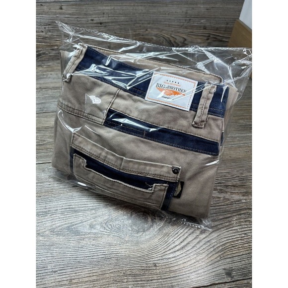 Big Brother Streetwear Beige Navy Trim Y2K Skater Stretch‎ Shorts Size 38 - Picture 11 of 11